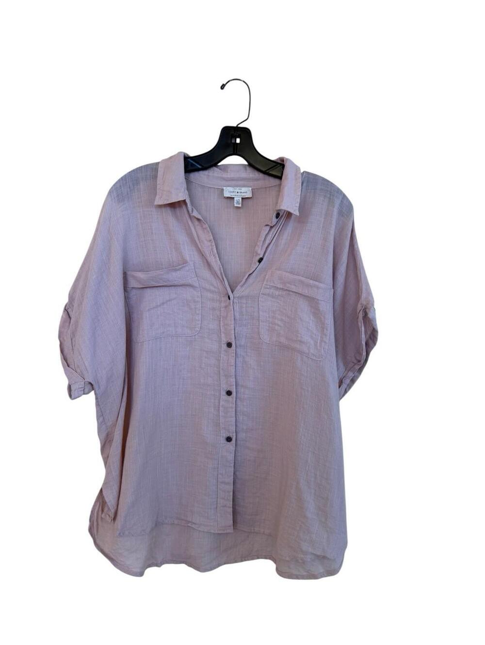 Lucky Brand Light Pink Short Sleeve Top 100% Cotton Button Down Top